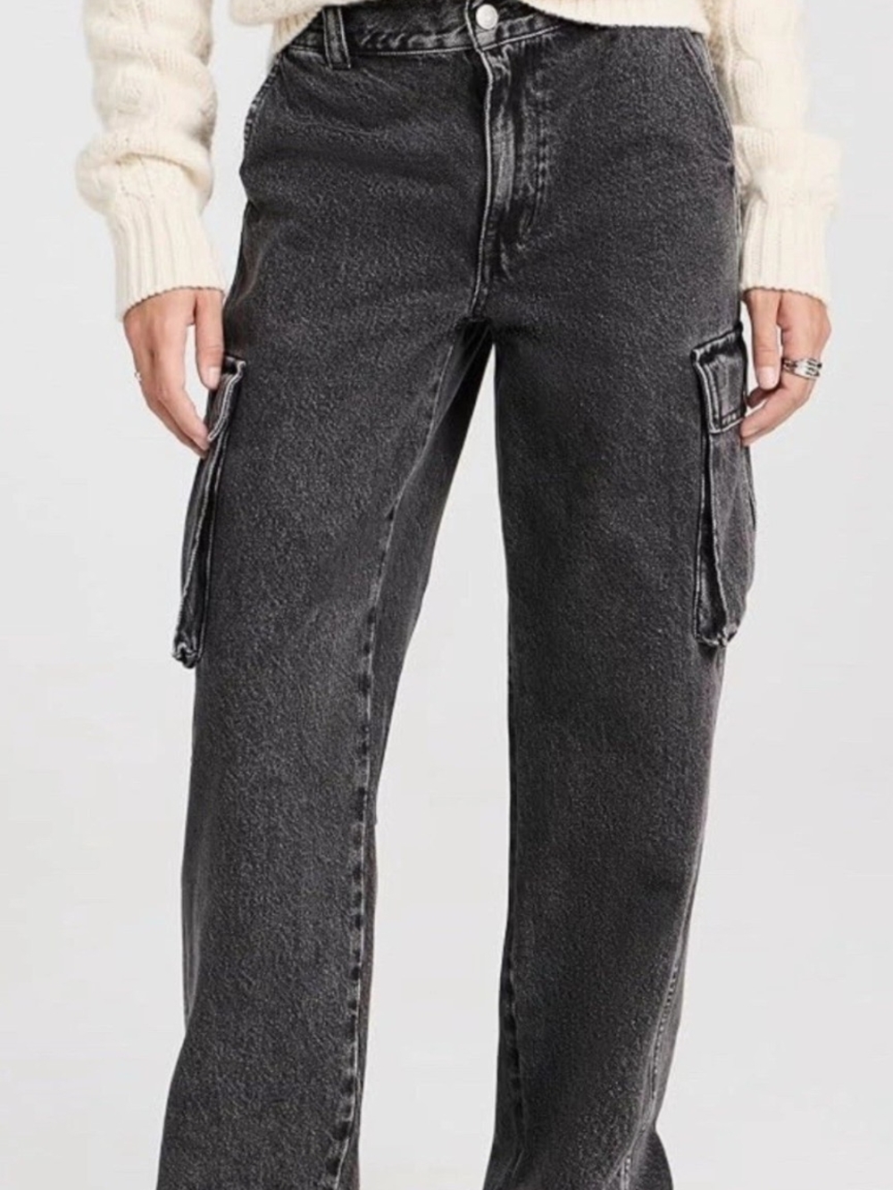 Women's Washed Black Cargo Jeans -  Low Rise Fit